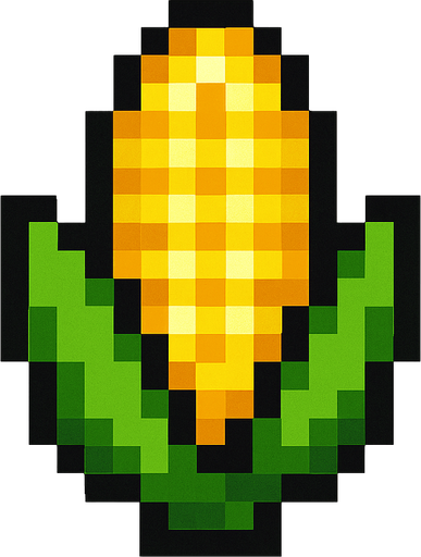 Corn 2d pixilated topdown.
In-Game asset.  2d.  High contrast.  No shadows