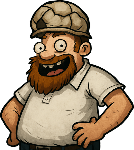 Crazy Dave del juego plantas vs zombies con cara alegre y con una pelota desinflada en la cabeza.
In-Game asset.  2d.  High contrast