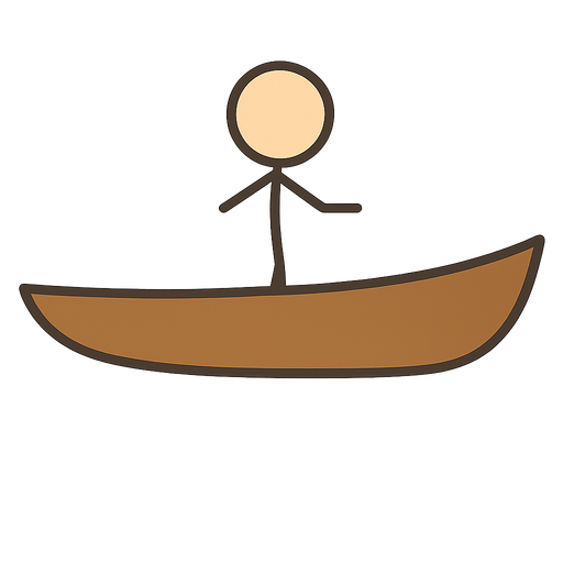 person on a cano. No background. Transparent background. Blank background. No shadows. 2d. In-Game asset. flat