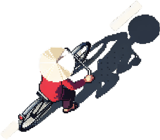 vietnamese on a bike, top down, from above, flat, 8 bit art, pixel art,
Single Game Texture. In-Game asset. 2d. Blank background. High contrast. No shadows.