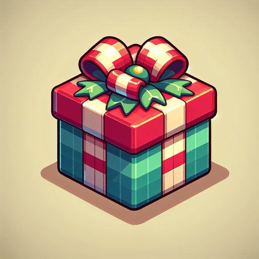 A christmas present, cartoon 2d, side view Single Game Texture. In-Game asset. 2d. Blank background. High contrast. No shadows.