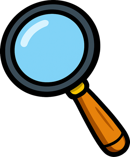 2D magnifying glass, cartoon style.
In-Game asset.  High contrast.  No shadows. 2D magnifying glass cartoon style