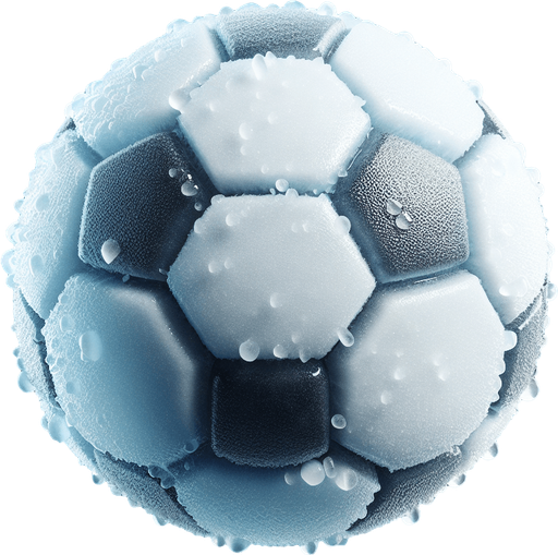 pelota de futbol hecha de hielo.
Single Game Texture.  In-Game asset.  2d.  Blank background.  High contrast.  No shadows