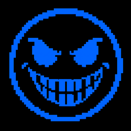 Cara sonriente malvada de color azul similar ala cara de chara se undertale.
In-Game asset.  2d.  High contrast.  No shadows
