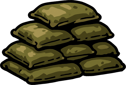 Stacked army sandbags small.
In-Game asset.  2d.  High contrast.  No shadows