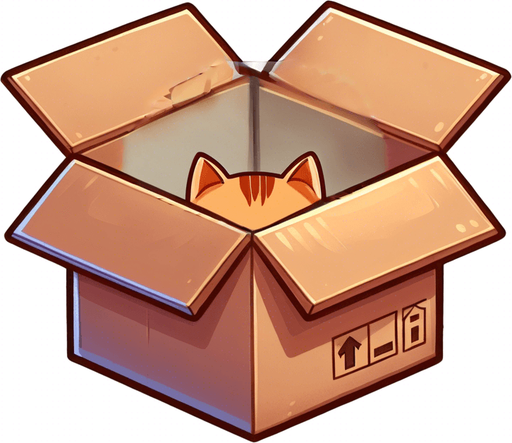 Cute Chibi ginger cat's head and ears look from the box into the camera. Cheeky, happy.