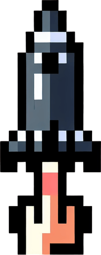 an 8-bit missile pointing upward.
Single Game Texture. In-Game asset. 2d. Blank background. High contrast. No shadows.