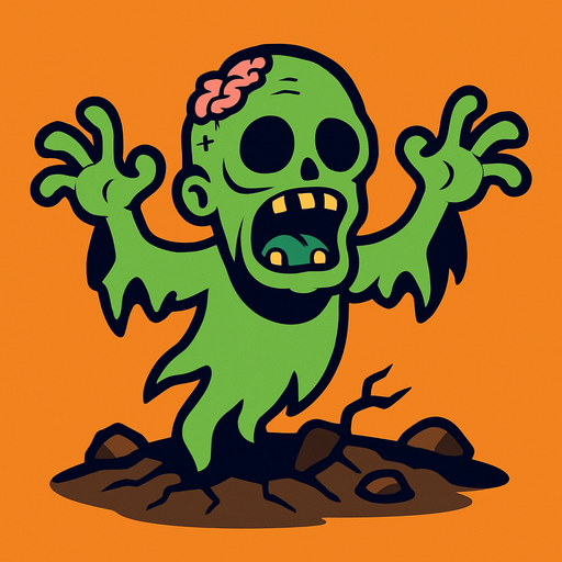 2D. Cartoon. The rise of the zombie ghost spirit from the ground..
In-Game asset.  2d.  High contrast.  No shadows
