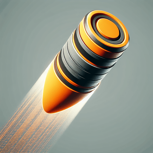 A small, fast-moving dart bullet with a soft tip, bright orange with a black band around the middle firing on the top.". upside view
Single Game Texture.  In-Game asset.  2d.  Blank background.  High contrast.  No shadows