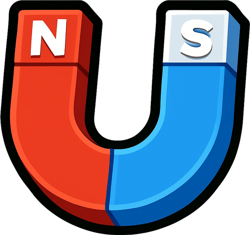 A red and blue Survivor.io style 2D U-shaped (with N and S) magnet made by HABBY PTE. LTD..
In-Game asset.  2d.  High contrast.  No shadows