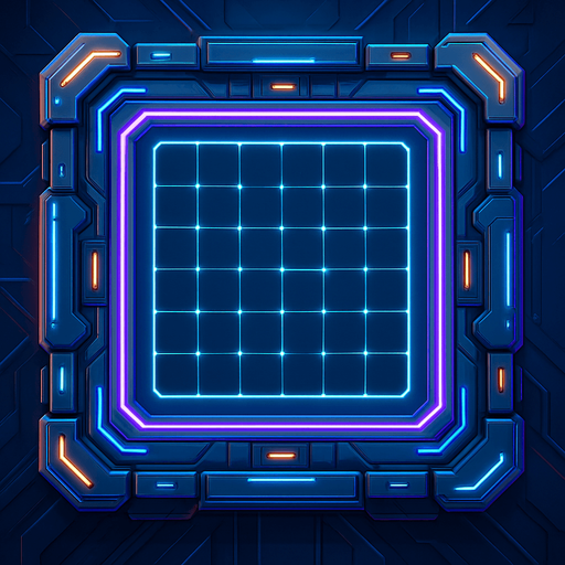 Pack top square of tower facing the screen to use it as a grid. future. seen from above. HD colors.