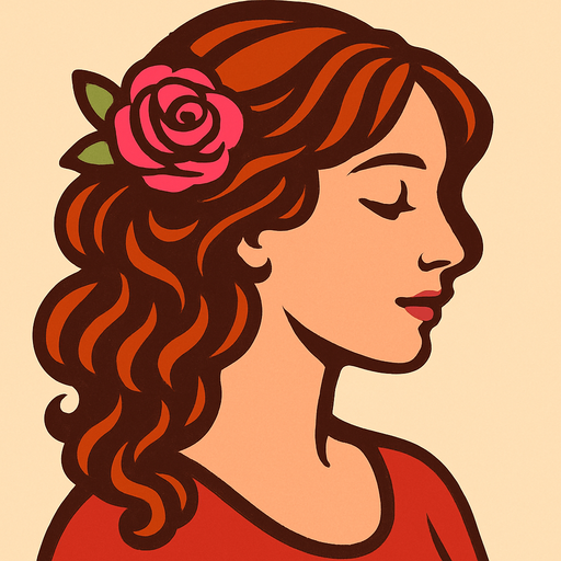 a romantic woman profile photo.
In-Game asset.  2d.  High contrast.  No shadows