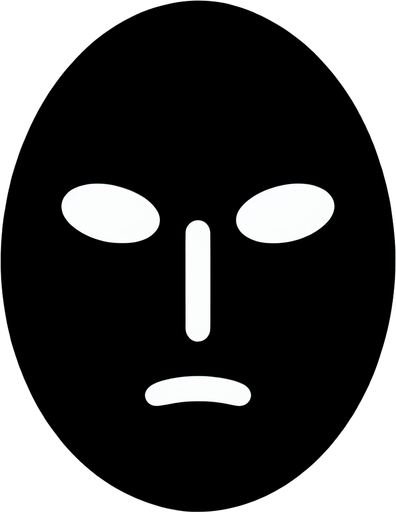 a black oval with a harrased face.