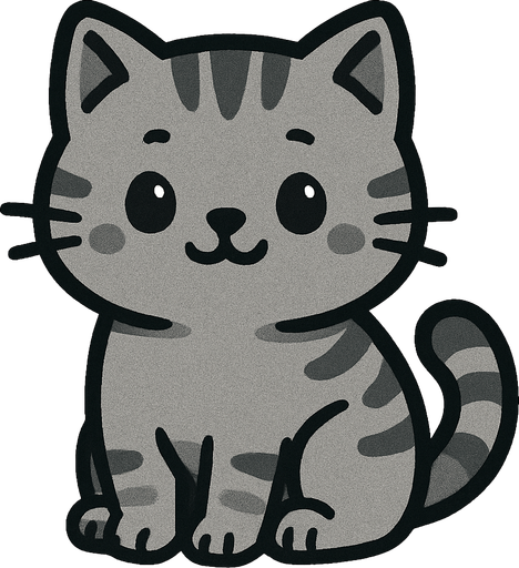 gri tatlı bir kedi.
In-Game asset.  2d.  High contrast.  No shadows