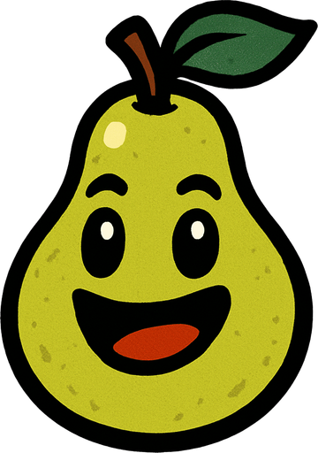 Pear with face.
In-Game asset.  2d.  High contrast.  No shadows