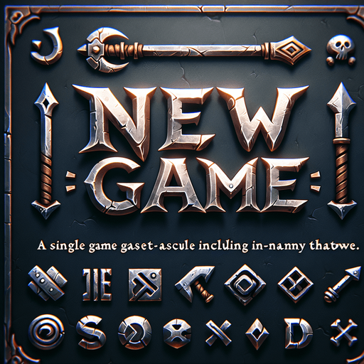 Надпись New Game в кузнечном и фентезийном стиле.
Single Game Texture. In-Game asset. 2d. Blank background. High contrast. No shadows.
