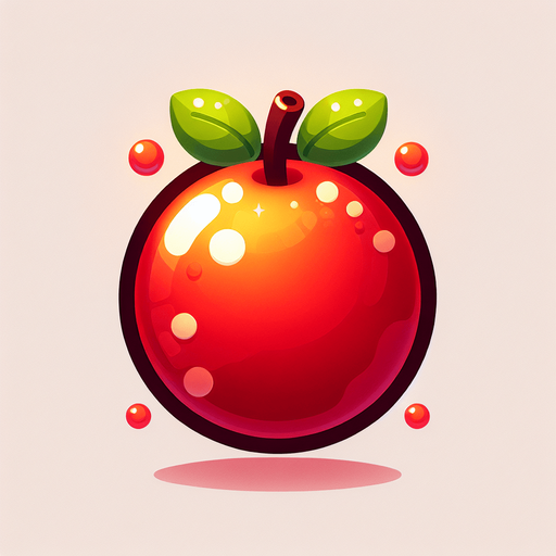 Juicy or glossy ball, like a glowing apple or bouncing berry..
Single Game Texture.  In-Game asset.  2d.  Blank background.  High contrast.  No shadows