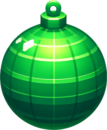 a christmas green ball . plastic style. Single Game Texture. In-Game asset. 2d. Blank background. High contrast. No shadows.