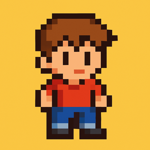 pixel art kid.
In-Game asset.  2d.  High contrast.  No shadows