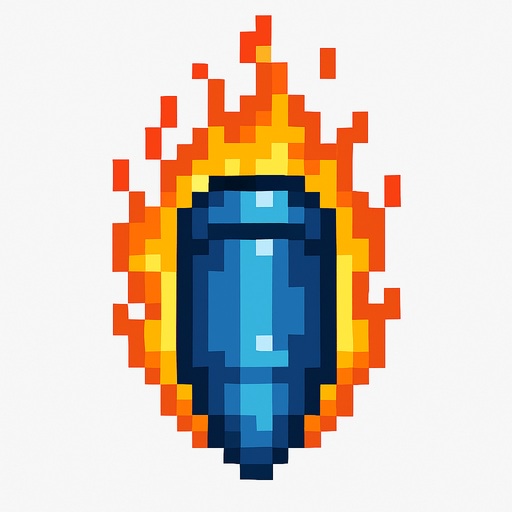 Draw a fiery bullet, blue, pixel 2d. Looks down.
In-Game asset.  2d.  High contrast.  No shadows