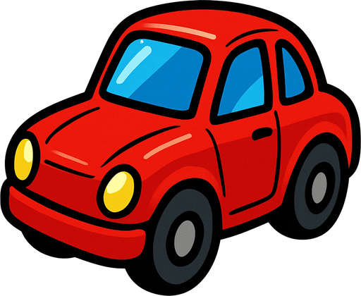 A red toy car.
In-Game asset.  2d.  High contrast.  No shadows