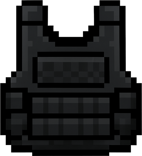 chaleco antibalas negro hecho con pixeles..
In-Game asset.  2d.  High contrast.  No shadows