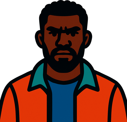 black man.
In-Game asset.  2d.  High contrast.  No shadows
