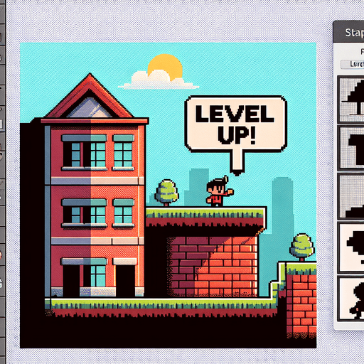 cartoon. 8bit. messsage:

Level Up!.
Single Game Texture. In-Game asset. 2d. Blank background. High contrast. No shadows.