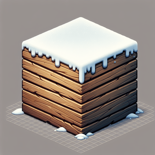A wooden plan with snow on top edge. In game gui element. Flat front view. Single Game Texture. In-Game asset. 2d. Blank background. High contrast. No shadows.