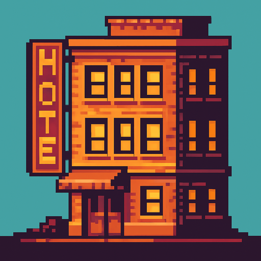 hotel pixel.
In-Game asset.  2d.  High contrast.  No shadows