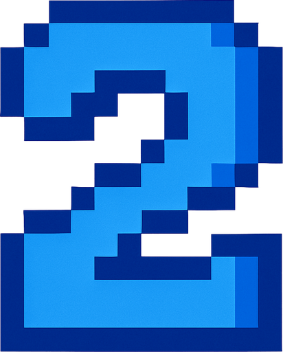 Número 2 azul, pixelart.
In-Game asset.  2d.  High contrast.  No shadows