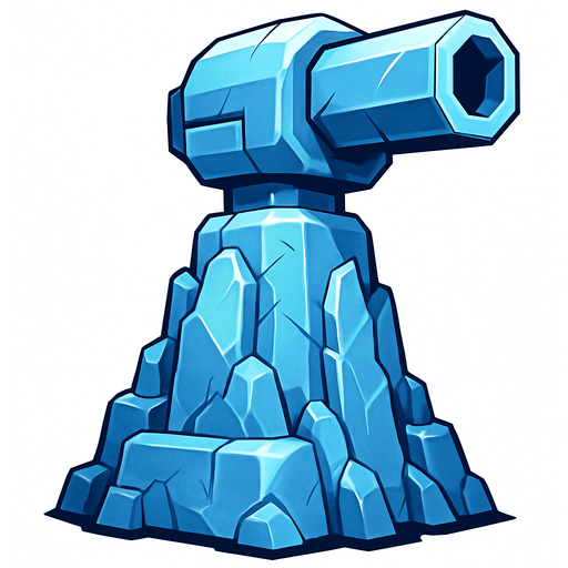 Torreta futurista grande de hielo.
In-Game asset.  2d.  High contrast.  No shadows