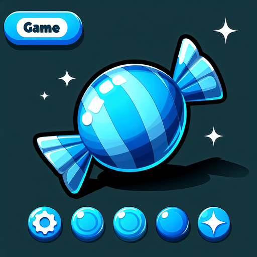 Vibrant blue circle cartoon candy.
Game asset. 2d. Blank background. High contrast. No shadows.