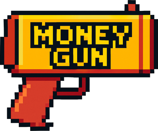 Money gun pixel art. Without money, horizontal. In-Game asset.  2d.  High contrast.  No shadows