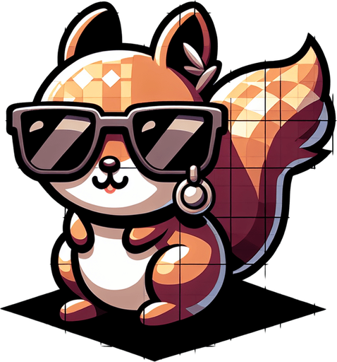 a little squirrel with sun glasses and earring.
Single Game Texture. In-Game asset. 2d. Blank background. High contrast. No shadows.