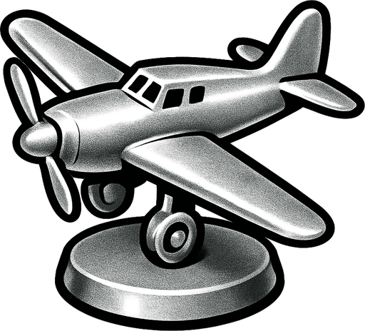 Bana gümüş uçak şeklinde bir monopoly piyonu yap 2d.
In-Game asset.  2d.  High contrast.  No shadows