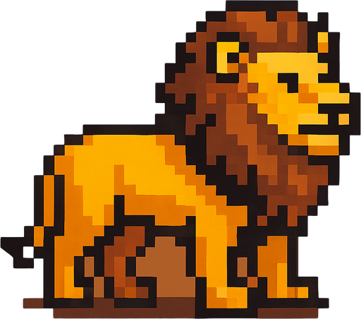 Lion pixel.
In-Game asset.  2d.  High contrast.  No shadows