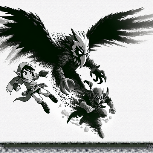 dangerous bird teen soldier mario bird, flying on air ,grey and black villain gliding on air.
Single Game Texture.  In-Game asset.  2d.  Blank background.  High contrast.  No shadows