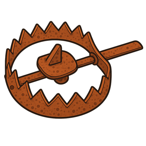 Bana demirden yapılmış paslı bir ayı kapanı yap
. No background. Transparent background. Blank background. No shadows. 2d. In-Game asset. flat