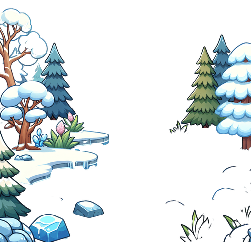 A background image for a puzzle video game depicting the season of winter. Cartoon.
Single Game Texture. In-Game asset. 2d. Blank background. High contrast. No shadows.