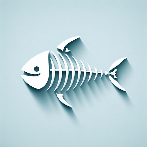 Very minimalist skeleton of a fish with a fin and cute shark head.