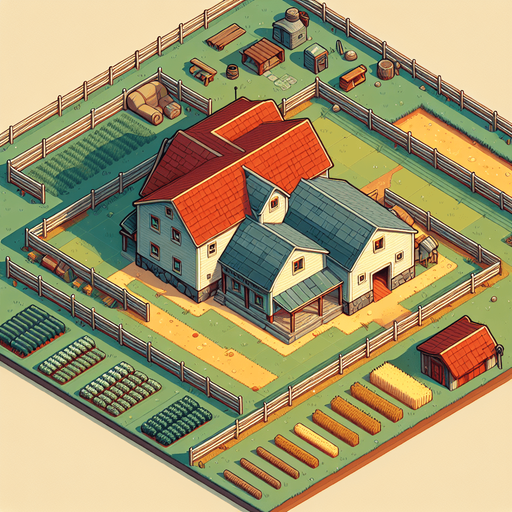 farmhouse, top view, cartoon style.
Single Game Texture. In-Game asset. 2d. Blank background. High contrast. No shadows.