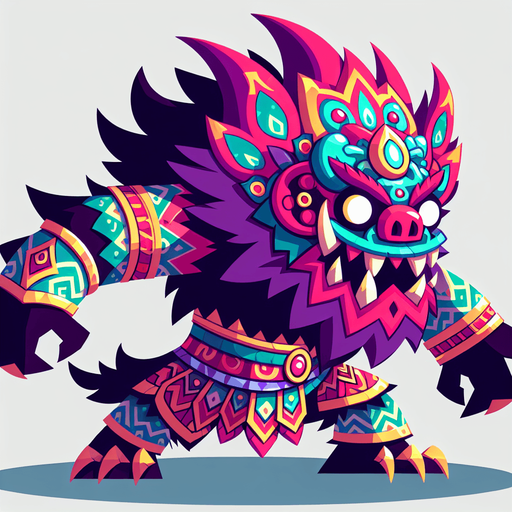 2d animation reog ponorogo monster.
Single Game Texture.  In-Game asset.  2d.  Blank background.  High contrast.  No shadows