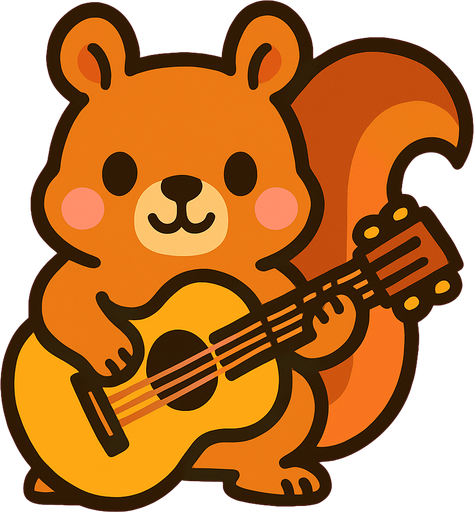 a cute squirrel with a gutair.
In-Game asset.  2d.  High contrast.  No shadows