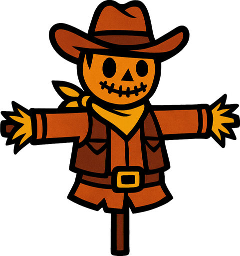 Scarecrow in the shape of a cowboy.
In-Game asset.  2d.  High contrast.  No shadows