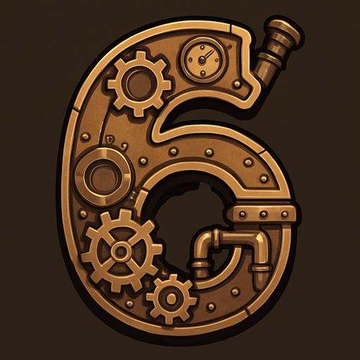 numero 6 en estilo steampunk.
In-Game asset.  2d.  High contrast.  No shadows