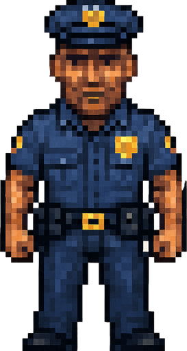 police officer pixel. detaylı surat full body
In-Game asset.  2d.  High contrast.  No shadows