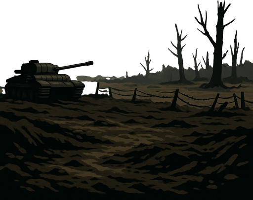 World War II, gloomy weather, just ground.
In-Game asset.  2d.  High contrast.  No shadows
