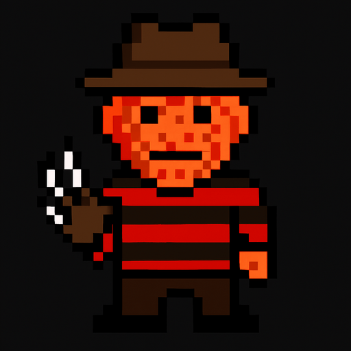 freddy kruger pixel.
In-Game asset.  2d.  High contrast.  No shadows