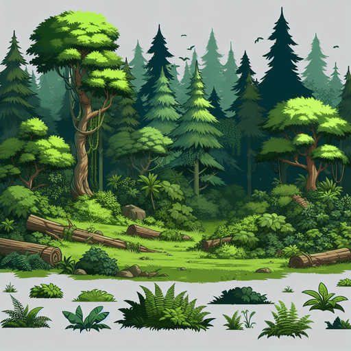 The theme of forest.
Single Game Texture. In-Game asset. 2d. Blank background. High contrast. No shadows.